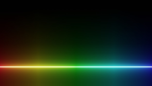 Rendering 3D di luce al neon RGB su sfondo scuro Le linee laser mostrano di notte