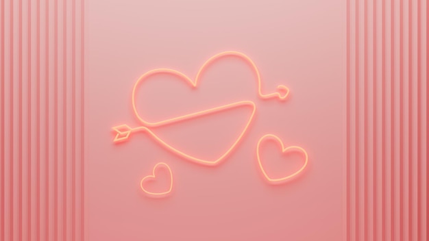 Rendering 3d di luci al neon a forma di cuore su una parete rosa, adatto per l'uso in temi sull'amore