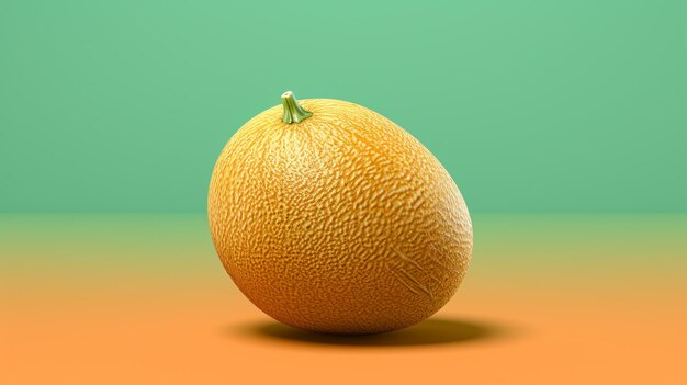 Rendering 3D di melone isolato su sfondo arancione e verde