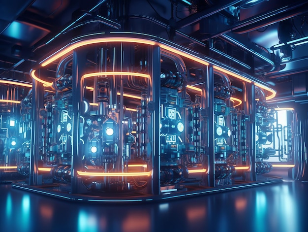 Rendering 3D di Neon Automation Engineersynergy tra alta tecnologia e ingegneria