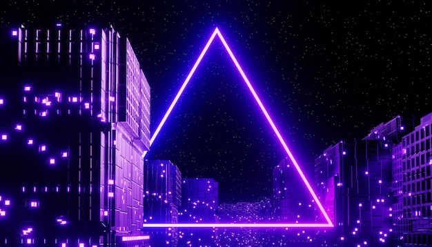 Rendering 3d di neon e luce che si illumina su una scena oscura Concetto di città notturna cyber punk Vita notturna Rete tecnologica per 5g Oltre la generazione e la scena futuristica Tema del modello di fantascienza