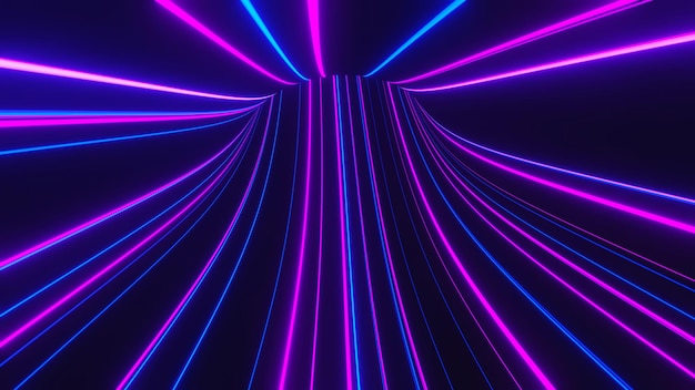 Rendering 3d di neon flash e luce che emette luce su una scena scura Linee di movimento della luce ad alta velocità Sfocatura del movimento ad alta velocità Tecnologia Internet della rete futura Fantascienza di viaggi interstellari nell'iperspazio