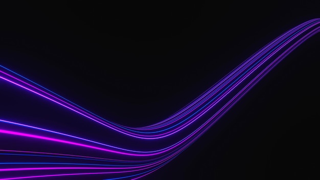 Rendering 3d di neon flash e luce che emette luce su una scena scura Linee di movimento della luce veloce Sfocatura del movimento ad alta velocità Tecnologia Internet della rete futura Fantascienza di viaggi interstellari nell'iperspazio