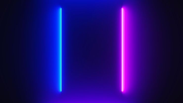 Rendering 3d di neon flash e luce che emette luce su una scena scura Linee di movimento della luce veloce Sfocatura del movimento ad alta velocità Tecnologia Internet della rete futura Fantascienza di viaggi interstellari nell'iperspazio