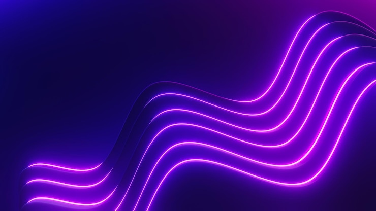 Rendering 3d di neon flash e luce che si illumina su una scena scura Linee di movimento della luce di velocità