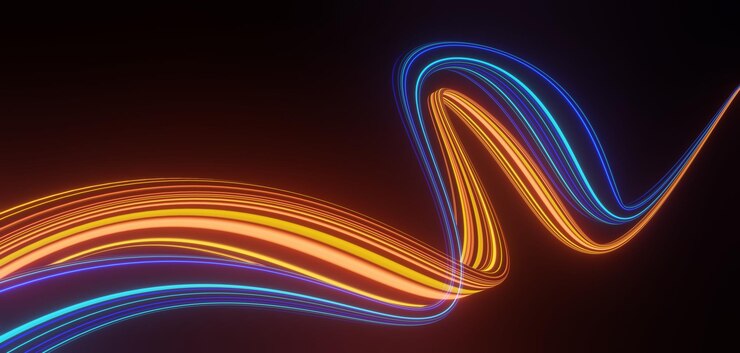 Rendering 3d di neon flash e luce che si illumina su una scena scura Linee di movimento della luce di velocità