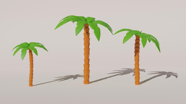 Rendering 3D di palme con ombre. Albero tropicale