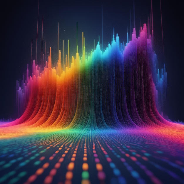 Rendering 3D di particelle colorate dell'arcobaleno