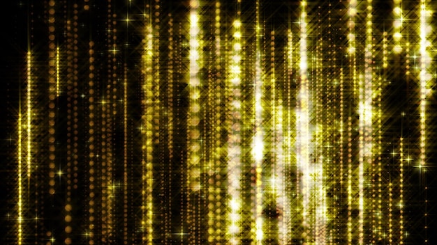 Rendering 3D di pioggia dorata Computer generato bellissimo sfondo da scintillii di stelle e ghirlande