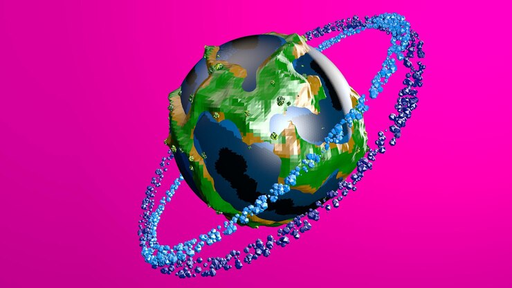 Rendering 3d di Planeta. Illustrazione 3d. planeta basso poli vettore. Sfondo. metaverso dell'universo