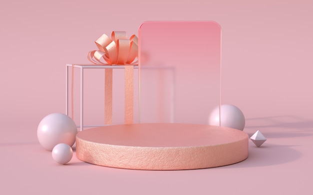 Rendering 3D di podio e regalo d'oro.