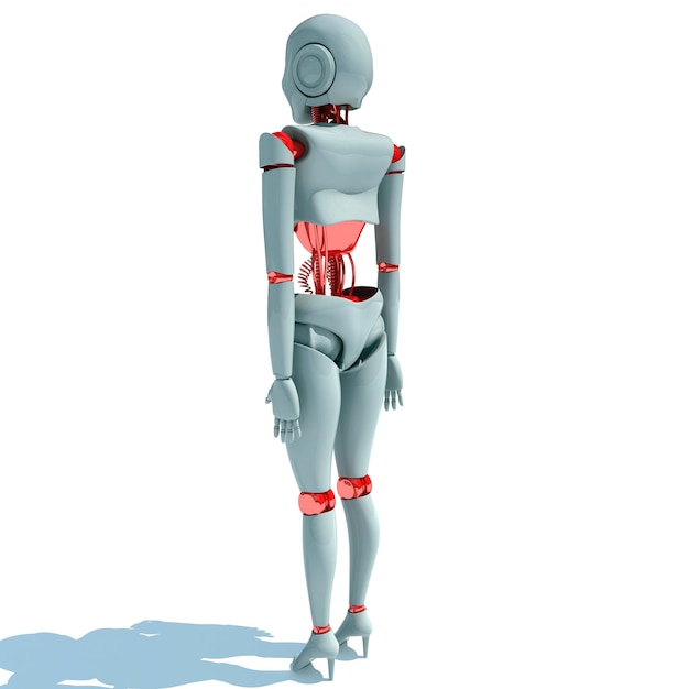 Rendering 3D di robot femminile su sfondo bianco