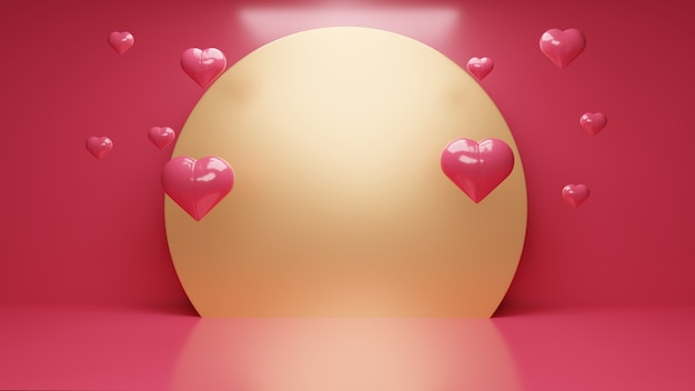 Rendering 3d di San Valentino di un podio con forme geometriche