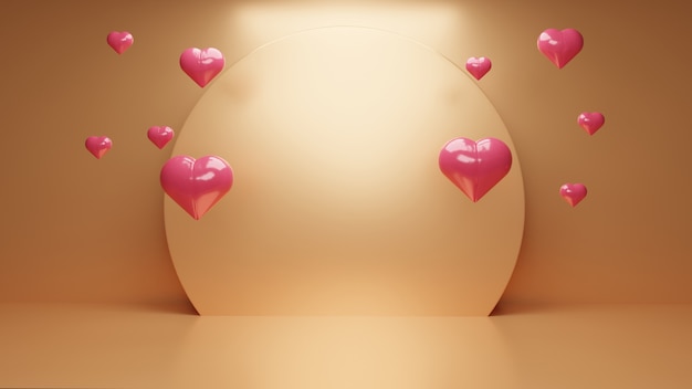 Rendering 3d di San Valentino di un podio con forme geometriche