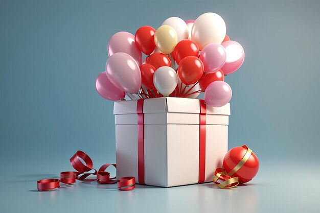 Rendering 3D di scatole regalo e palloncini concetto minimo