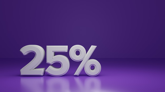 Rendering 3D di sconto di vendita del 25% su viola