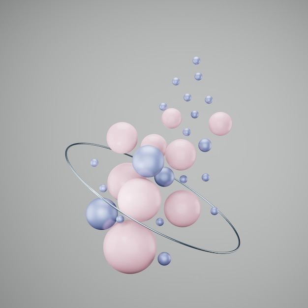 Rendering 3d di sfere di bronzo galleggianti su sfondo chiaro