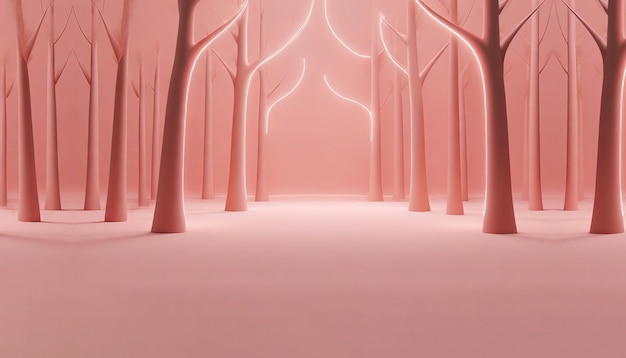 Rendering 3D di sfondo astratto con alberi di fantasia in colori rosa