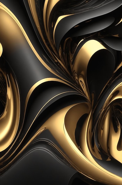 Rendering 3D di sfondo astratto nero e oro per il design creativo