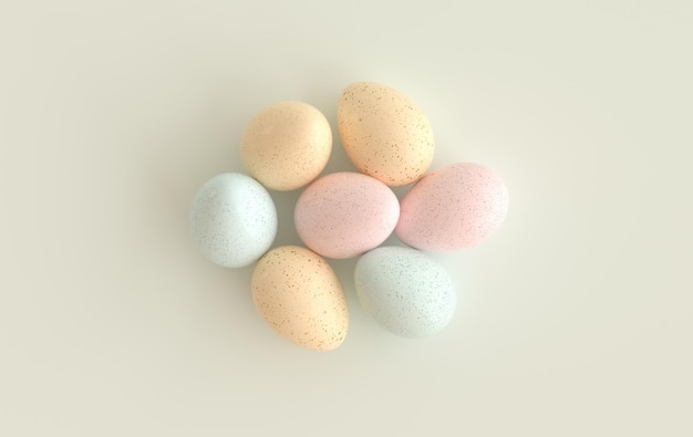 Rendering 3d di sfondo delle uova di pasqua macchiate di colore pastello Buone uova di Pasqua grande caccia o banner di vendita