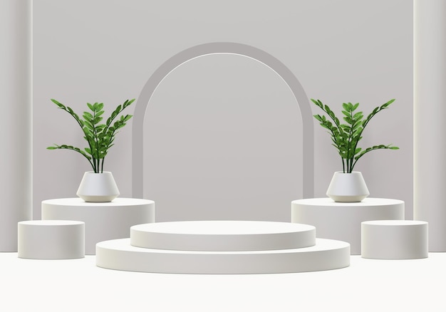 Rendering 3d di sfondo di elegante supporto per podio geometrico grigio bianco per il mockup del prodotto