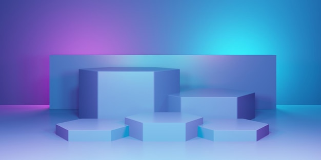 Rendering 3d di sfondo geometrico astratto viola e blu Visualizzazione del prodotto pubblicitario