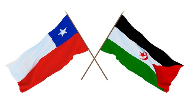 Rendering 3D di sfondo per disegnatori illustratori Bandiere del Giorno dell'Indipendenza Nazionale Chily e Repubblica Araba Saharawi Democratica