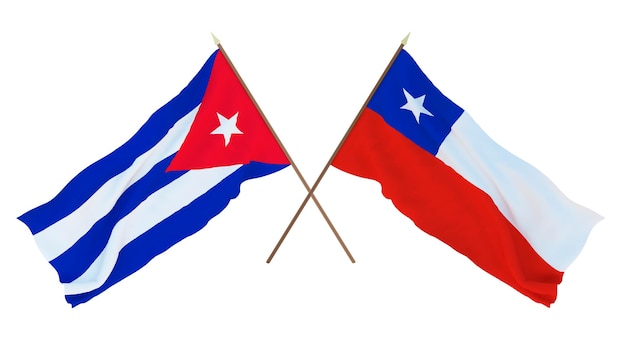 Rendering 3D di sfondo per disegnatori illustratori Bandiere del giorno dell'indipendenza nazionale Cuba e Cile