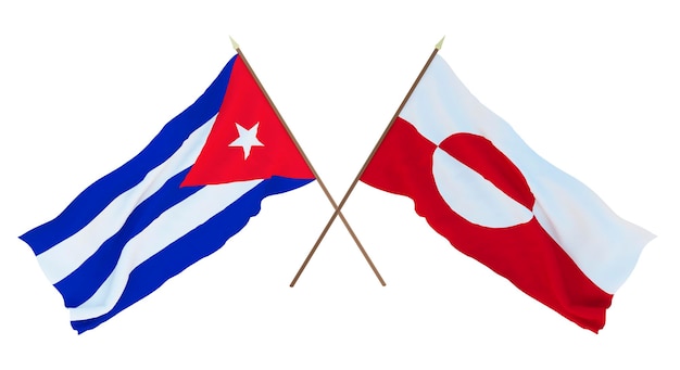 Rendering 3D di sfondo per disegnatori illustratori Bandiere del giorno dell'indipendenza nazionale Cuba e Groenlandia