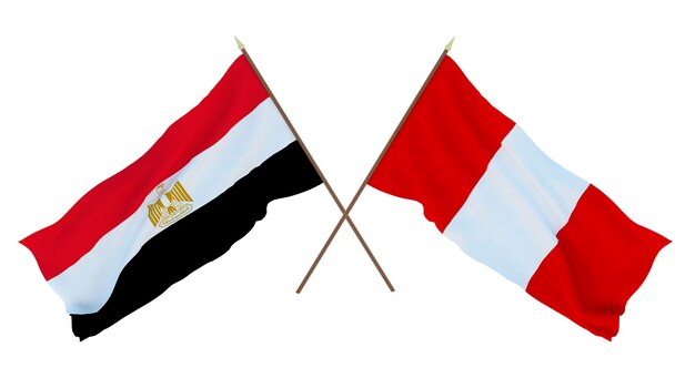 Rendering 3D di sfondo per disegnatori illustratori Bandiere del giorno dell'indipendenza nazionale Egitto e Perù