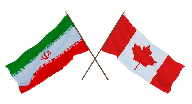 Rendering 3D di sfondo per disegnatori illustratori Bandiere del giorno dell'indipendenza nazionale Iran e Canada