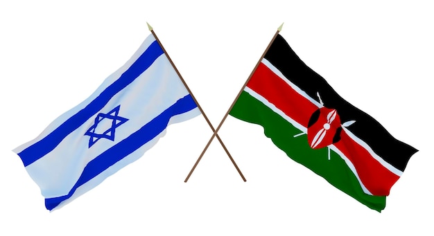 Rendering 3D di sfondo per disegnatori illustratori Bandiere del giorno dell'indipendenza nazionale Israele e Kenya