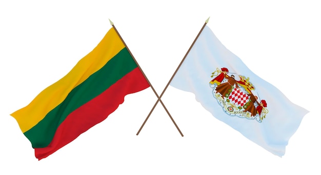 Rendering 3D di sfondo per disegnatori illustratori Bandiere del giorno dell'indipendenza nazionale Lituania e Monaco