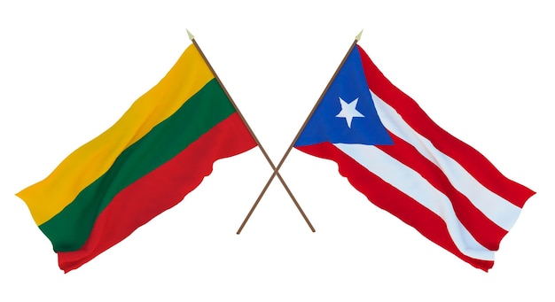 Rendering 3D di sfondo per disegnatori illustratori Bandiere del giorno dell'indipendenza nazionale Lituania e Porto Rico