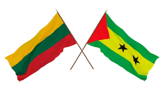 Rendering 3D di sfondo per disegnatori illustratori Bandiere del giorno dell'indipendenza nazionale Lituania e Sao Tomé e Principe