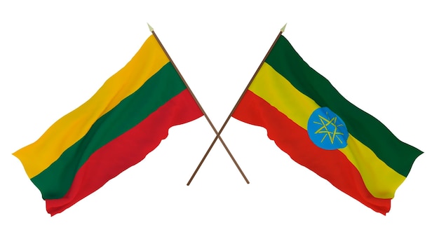 Rendering 3D di sfondo per disegnatori illustratori Bandiere del giorno dell'indipendenza nazionale Lituania ed Etiopia