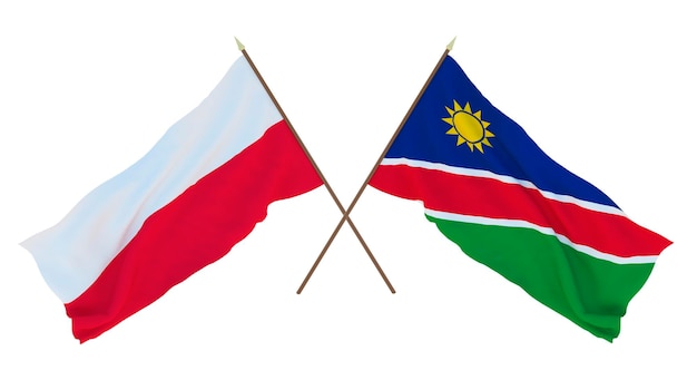 Rendering 3D di sfondo per disegnatori illustratori Bandiere del giorno dell'indipendenza nazionale Polonia e Namibia