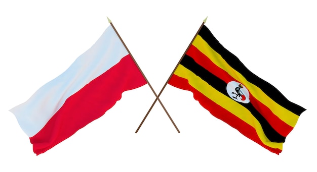 Rendering 3D di sfondo per disegnatori illustratori Bandiere del giorno dell'indipendenza nazionale Polonia e Uganda