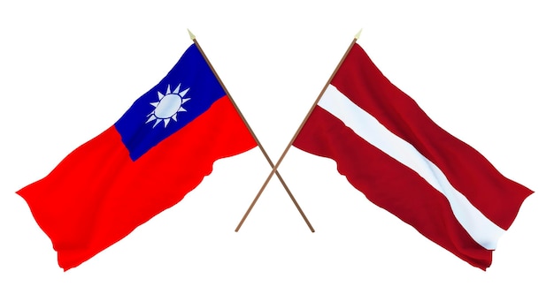Rendering 3D di sfondo per disegnatori illustratori Bandiere del giorno dell'indipendenza nazionale Taiwan e Lettonia