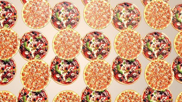 Rendering 3D di sfondo pubblicitario del movimento della pizza senza fine