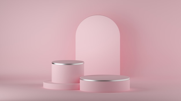 Rendering 3D di sfondo rosa moderno minimo astratto con podio moda cilindro vuoto.