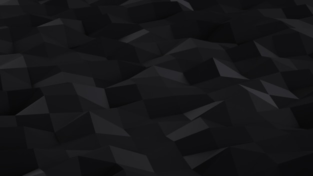 Rendering 3D di sfondo tecnologico di cristalli neri con poligoni in onde tecnologiche di colore scuro