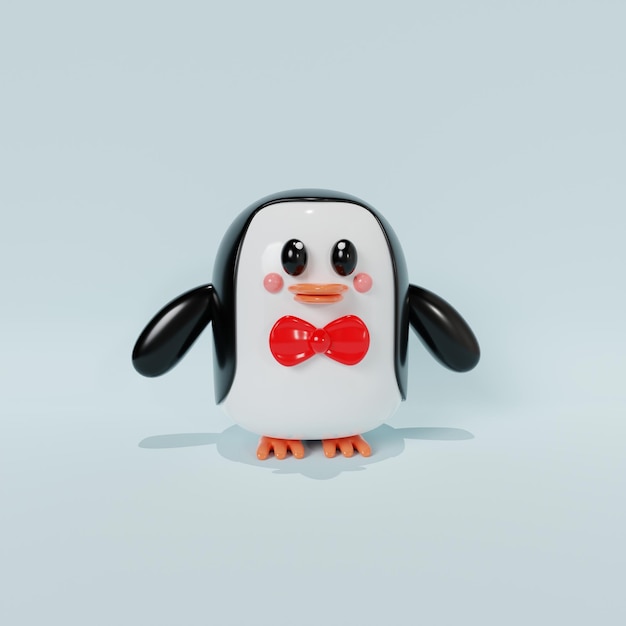Rendering 3d di simpatico personaggio pinguino con texture a palloncino