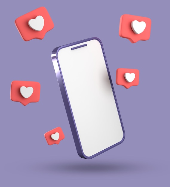 Rendering 3D di spartphone e bolla vocale chat 3D pastel con set di icone di simboli