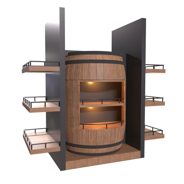 Rendering 3D Di Stand Barile Di Whisky