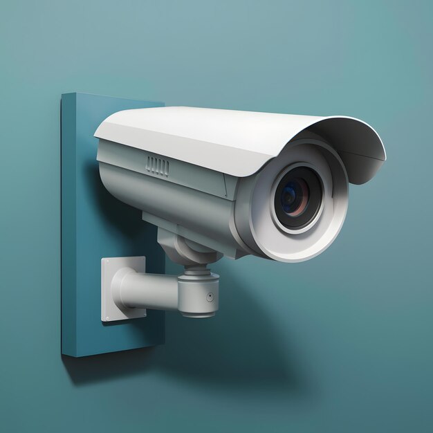 Rendering 3D di telecamere di sicurezza o CCTV sullo sfondo grigio per i social media