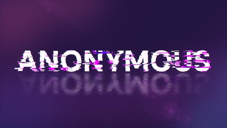 Foto rendering 3d di testo anonimo con effetti di schermo di glitch tecnologici