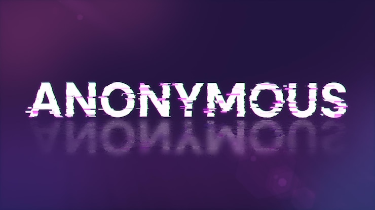 Foto rendering 3d di testo anonimo con effetti di schermo di glitch tecnologici