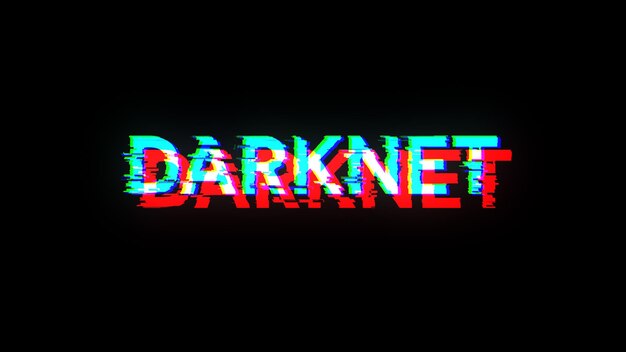 Rendering 3D di testo darknet con effetti di schermo di glitch tecnologici