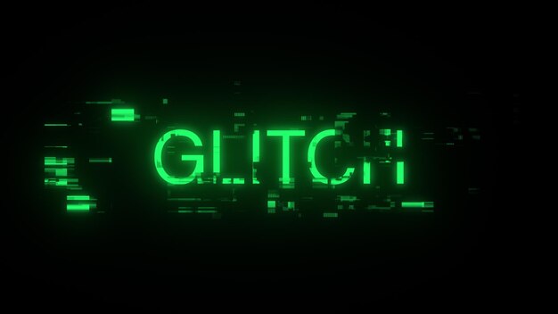 Rendering 3D di testo di glitch con effetti di schermo di glitch tecnologici